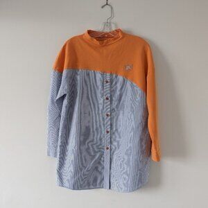 NIHAN Contrast Color Block Cotton-Blend Shirt - EU 36 Orange Blue